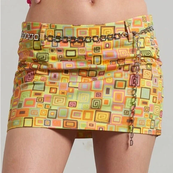 NWT The Ragged Priest Thinker Retro 60s Mod Geometric Mini Skirt With Chain Belt - Picture 2 of 12
